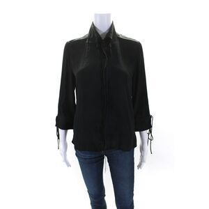 Calvin Rucker Womens Long Sleeves Crew Neck Button Down Blouse Black Size Small